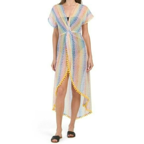 NWT AMERICA & BEYOND Semi-Sheer Cheetah Rainbow Stripes Cover-Up Dress - Picture 6 of 6